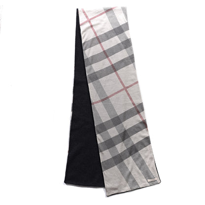Burberry Cashmere Wool Solid To Check Knitted Scarf Navy 3 of 4