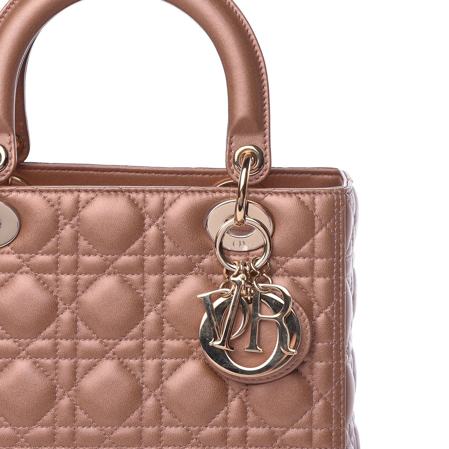 Metallic Lambskin Cannage Medium Lady Dior Bronze