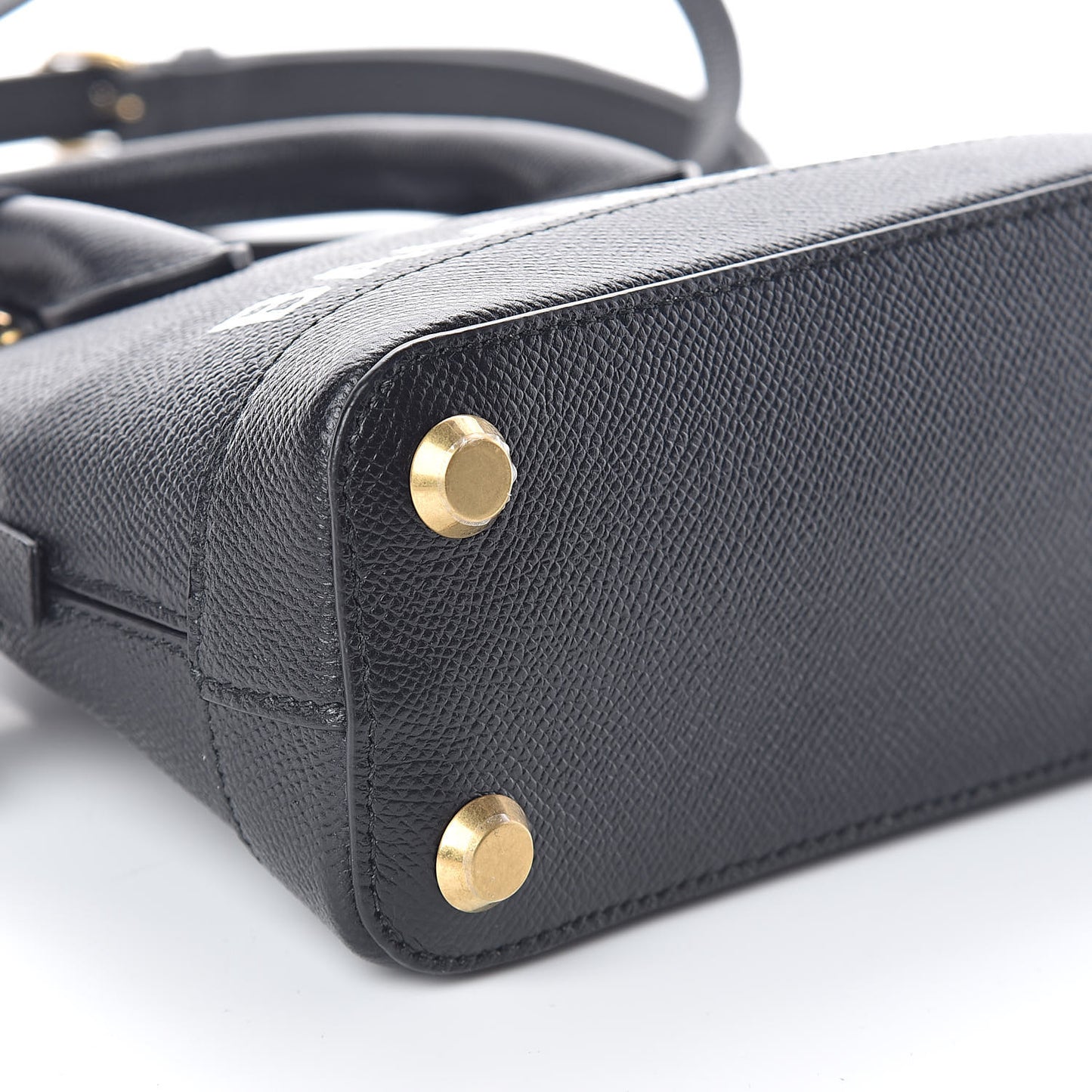 Signature Grained Calfskin XXS Ville Top Handle Bag Black White