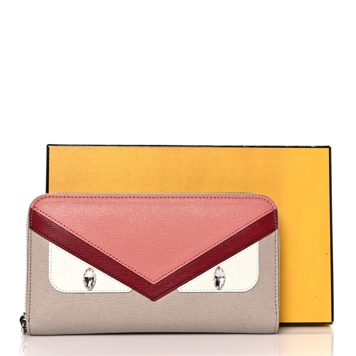Vitello Elite Crystal Eye Monster Zip Around Wallet Grigio Polvere Ribes Multicolor