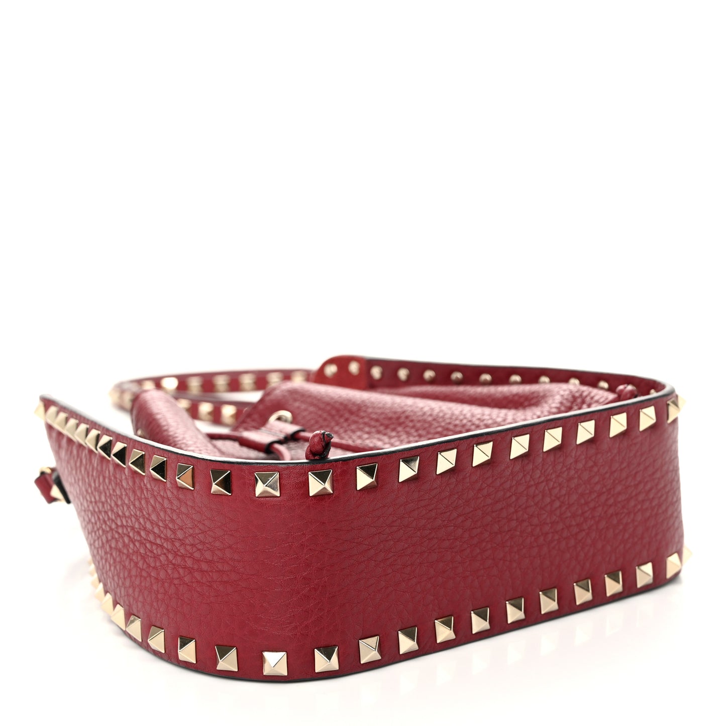 Grained Calfskin Rockstud Bucket Bag Rubino