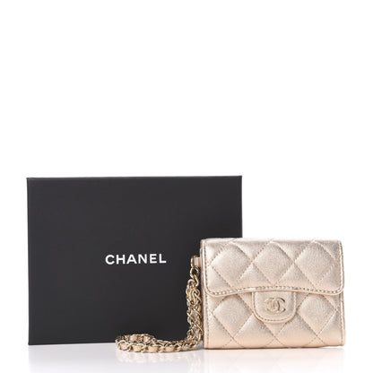 Chanel Metallic Lambskin Quilted Flap Card Holder Chain Wristlet Gold 7 of 7