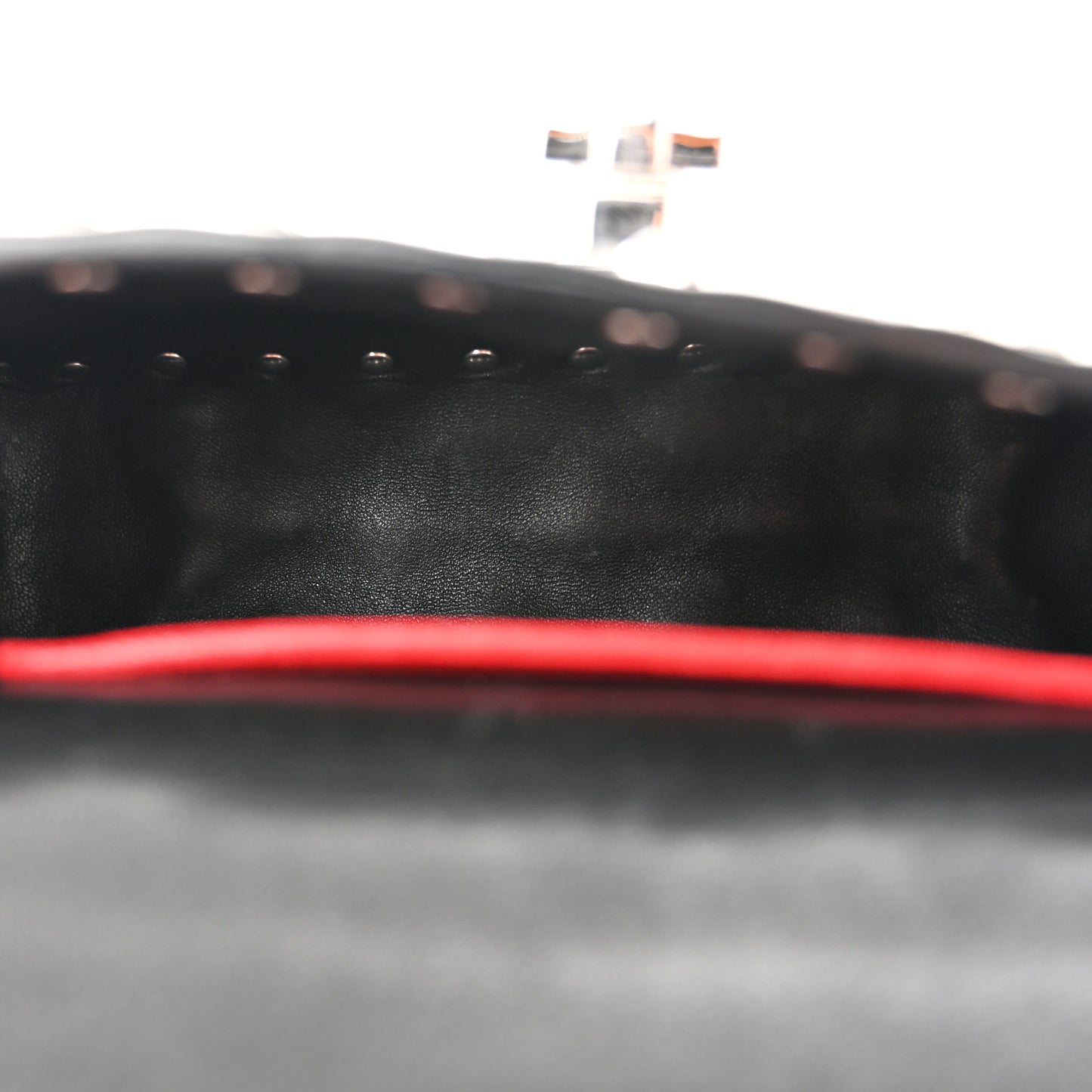 Metallic Patent Quilted Small Rockstud Spike Shoulder Bag Silver