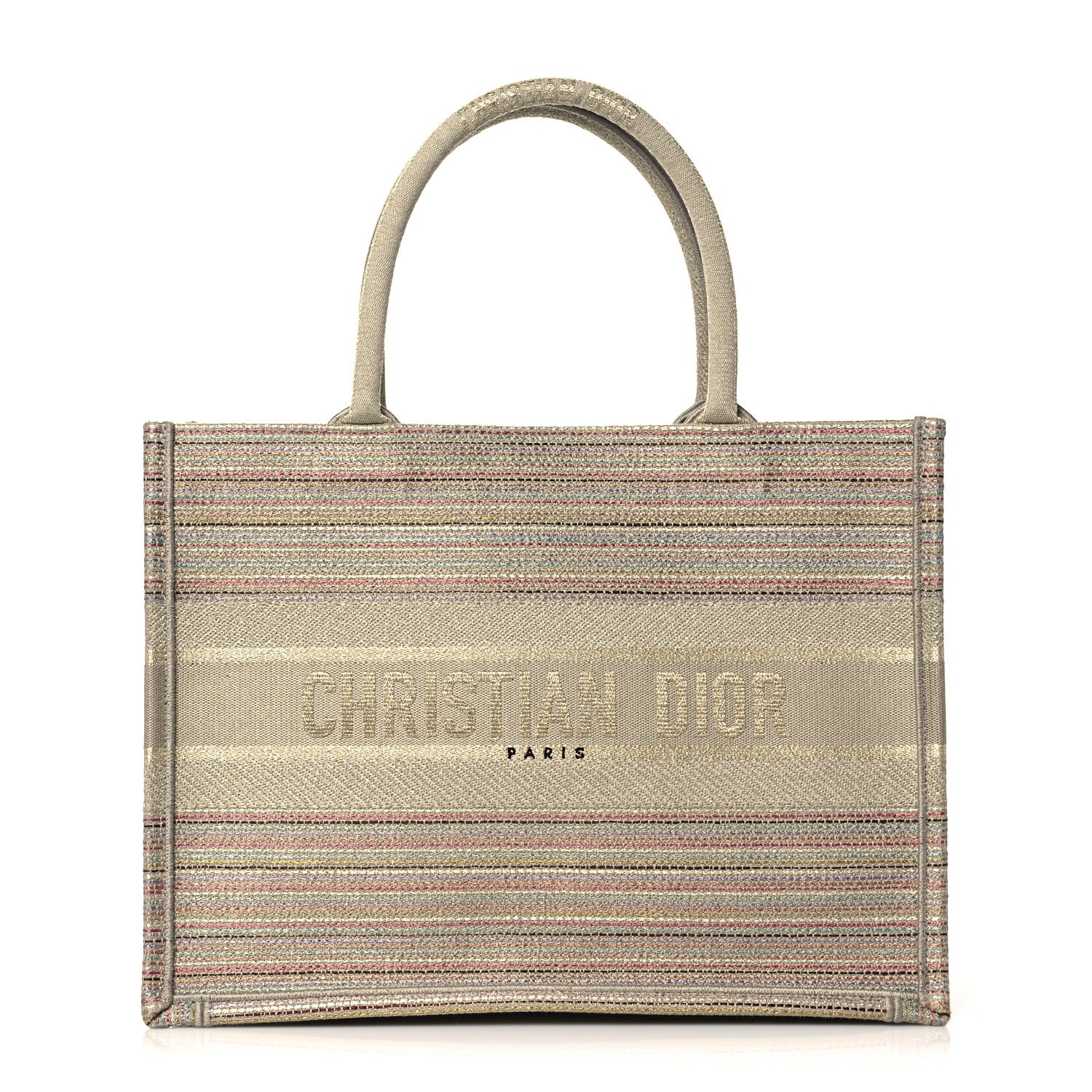 Christian Dior Canvas Embroidered Medium Stripes Book Tote Beige Multicolor 1 of 9