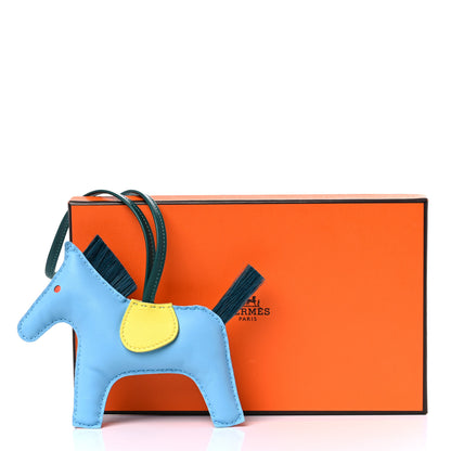 Hermes Milo Lambskin Horse Hair Grigri Rodeo Horse Bag Charm MM Bleu Celeste Lime Malachite 6 of 6