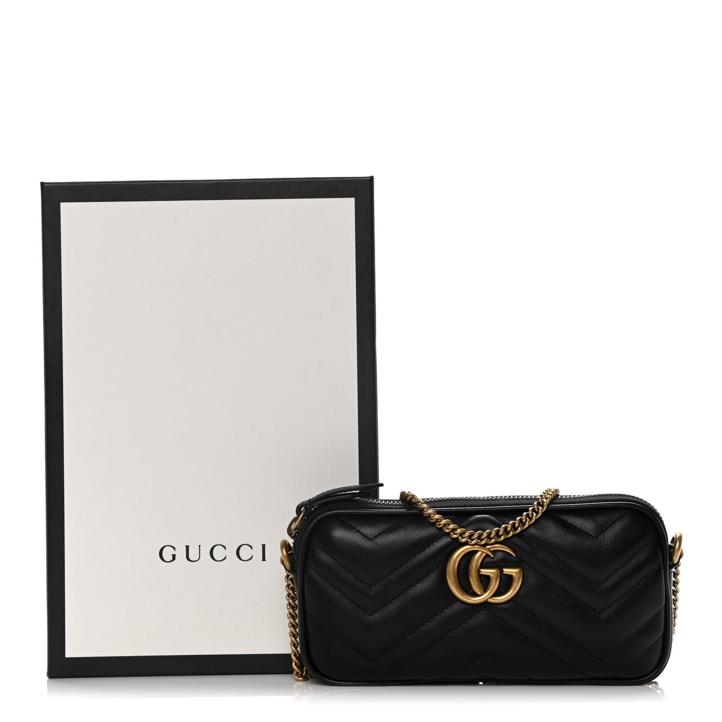 Calfskin Matelasse Mini GG Marmont Chain Crossbody Bag Black