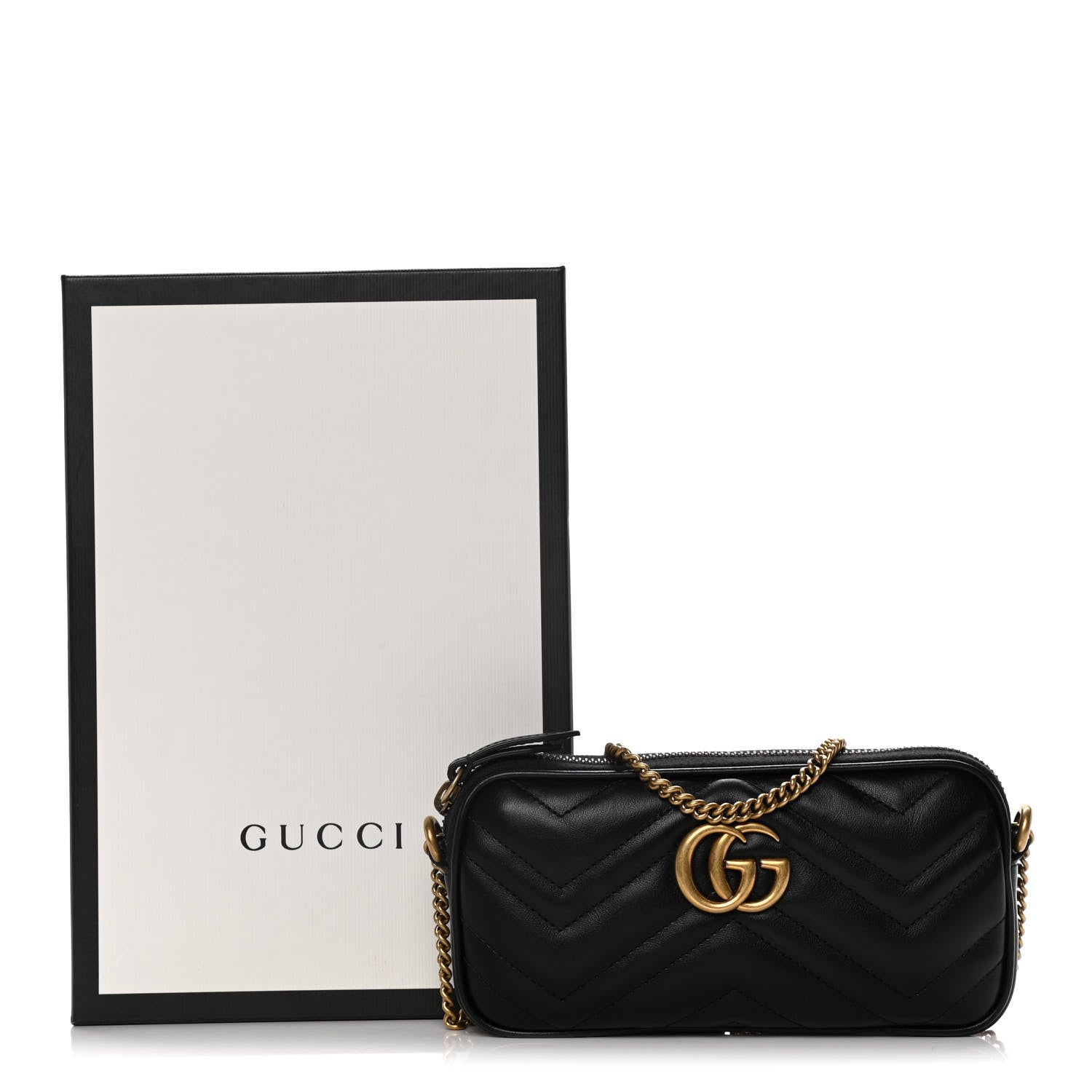 Gucci Calfskin Matelasse Mini GG Marmont Chain Crossbody Bag Black 10 of 10