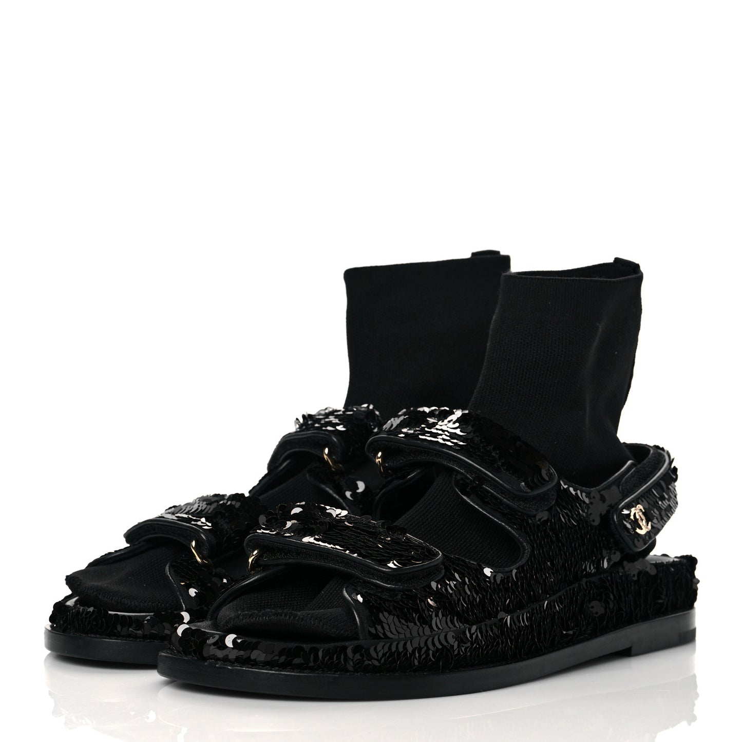 Sequin Knit Velcro Dad Sandals 38 Black