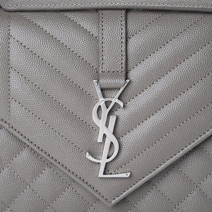 Saint Laurent Grain De Poudre Textured Mixed Matelasse Medium Triquilt Monogram Satchel New Stone 10 of 10