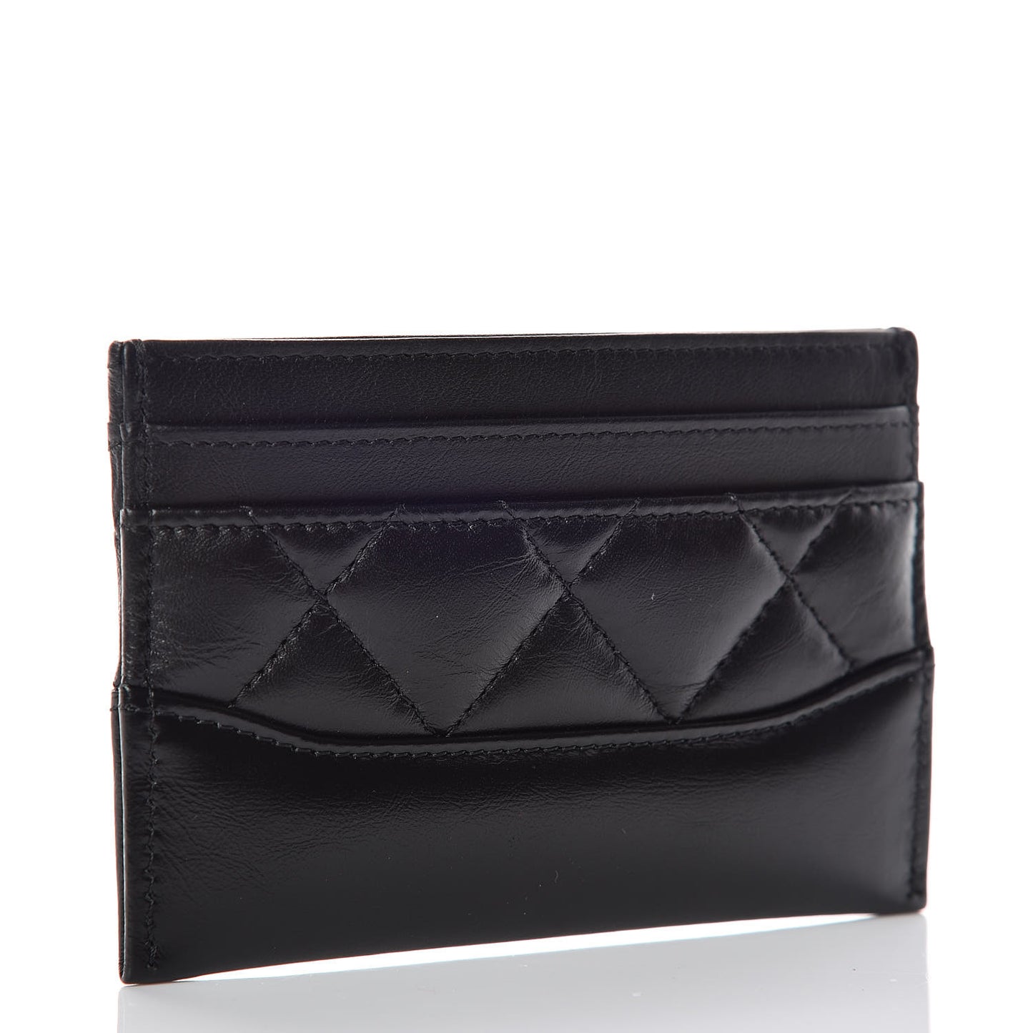 Aged Calfskin Quilted Gabrielle Card Holder Black