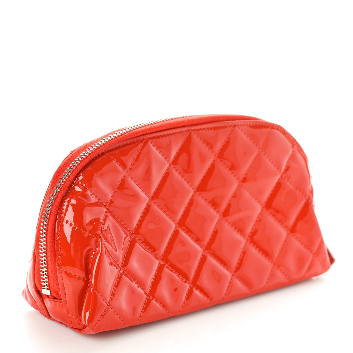 Patent Quilted Brilliant Cosmetic Case Red