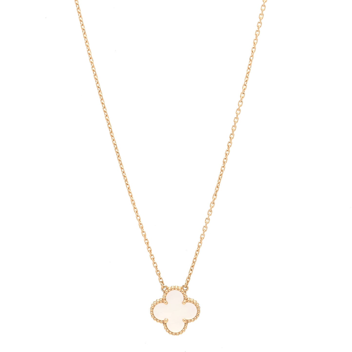 18K Yellow Gold Mother of Pearl Vintage Alhambra Pendant Necklace