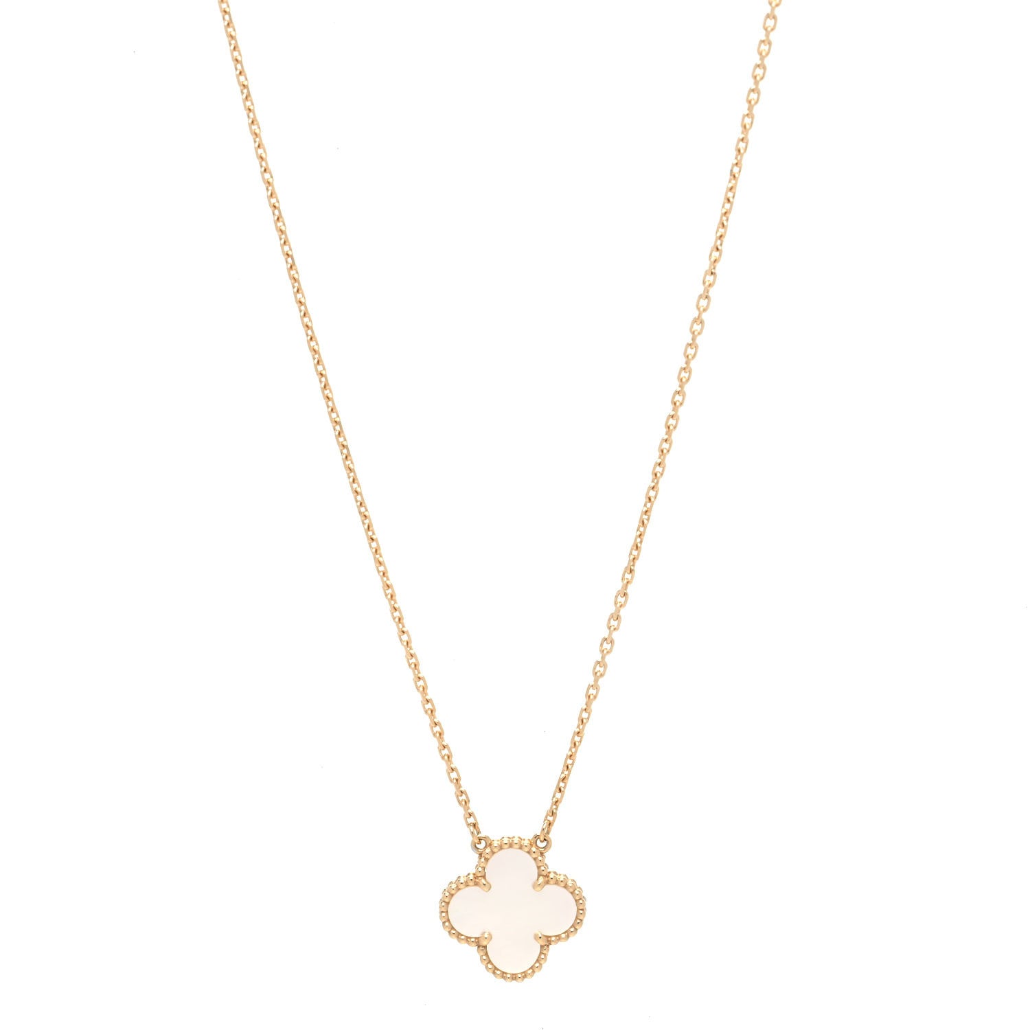 Van Cleef & Arpels 18K Yellow Gold Mother of Pearl Vintage Alhambra Pendant Necklace 1 of 6