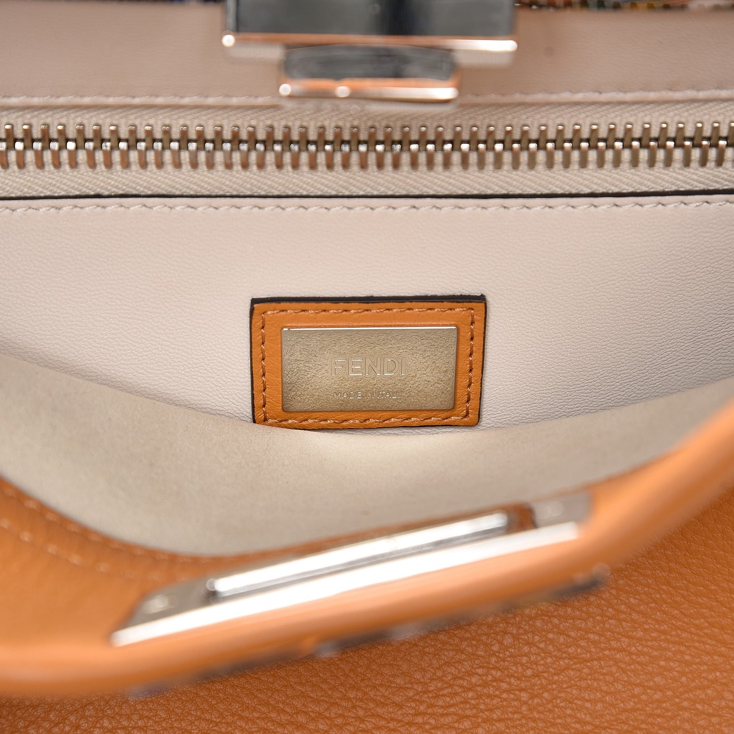 Vitello Seta Shiny Nappa Plexiglass Granite Medium Peekaboo Iconic Satchel Ginger Latte