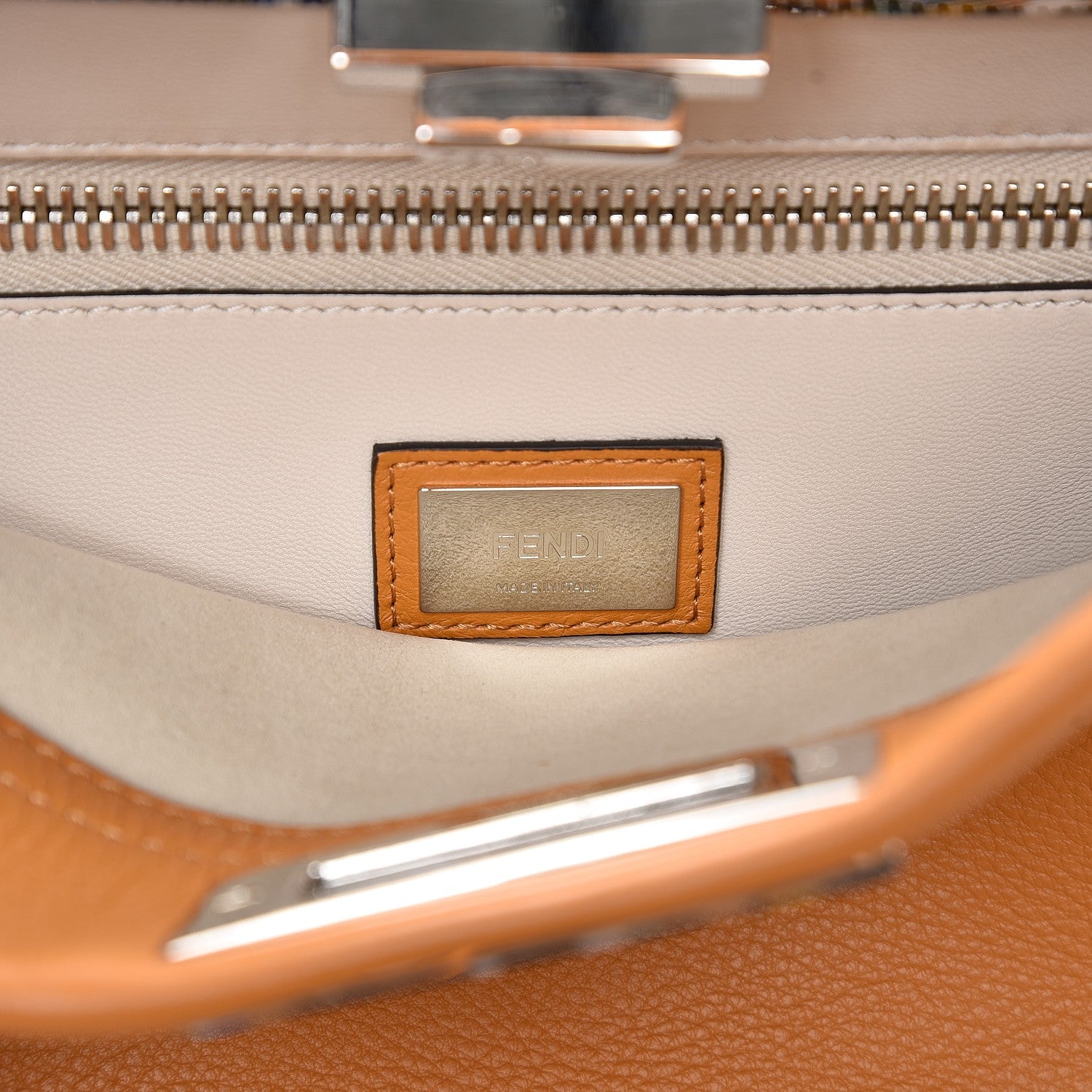 Fendi Vitello Seta Shiny Nappa Plexiglass Granite Medium Peekaboo Iconic Satchel Ginger Latte 7 of 8