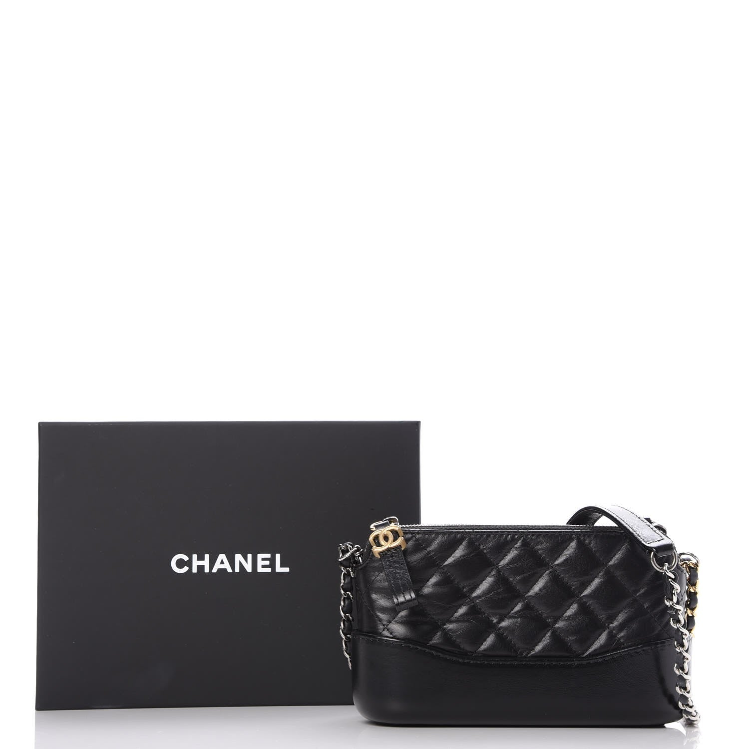 Chanel Aged Calfskin Quilted Small Gabrielle Clutch With Chain Black 11 of 11