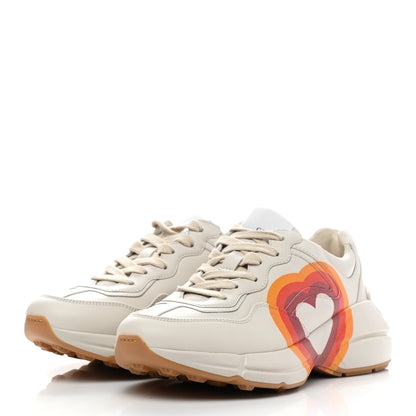 Gucci Calfskin Interlocking G Heart Rhyton Sneakers 35 Mystic White 3 of 9