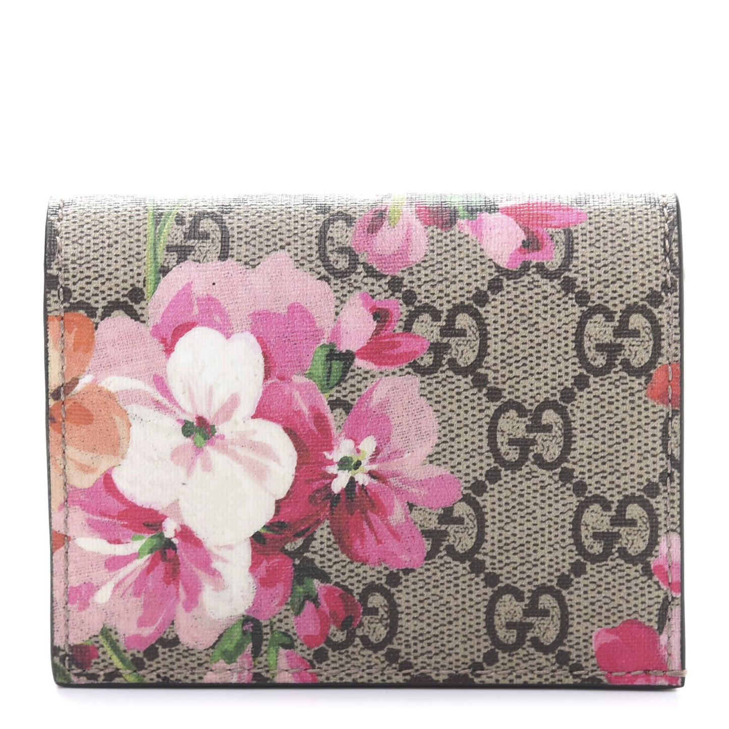 GG Supreme Monogram Blooms Card Case Wallet Beige Multicolor Dry Rose