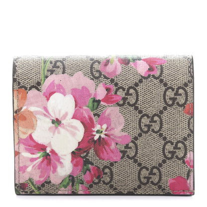 Gucci GG Supreme Monogram Blooms Card Case Wallet Beige Multicolor Dry Rose 1 of 10