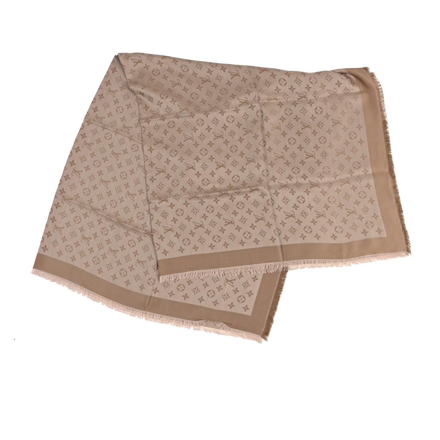 Silk Wool Monogram Denim Shawl Beige Rose