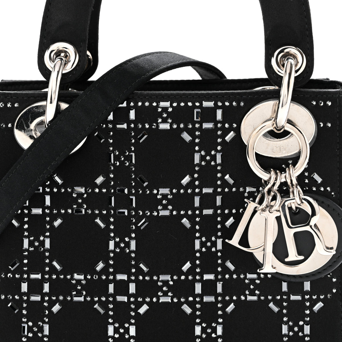 Satin Crystal Cannage Mini Lady Dior Black