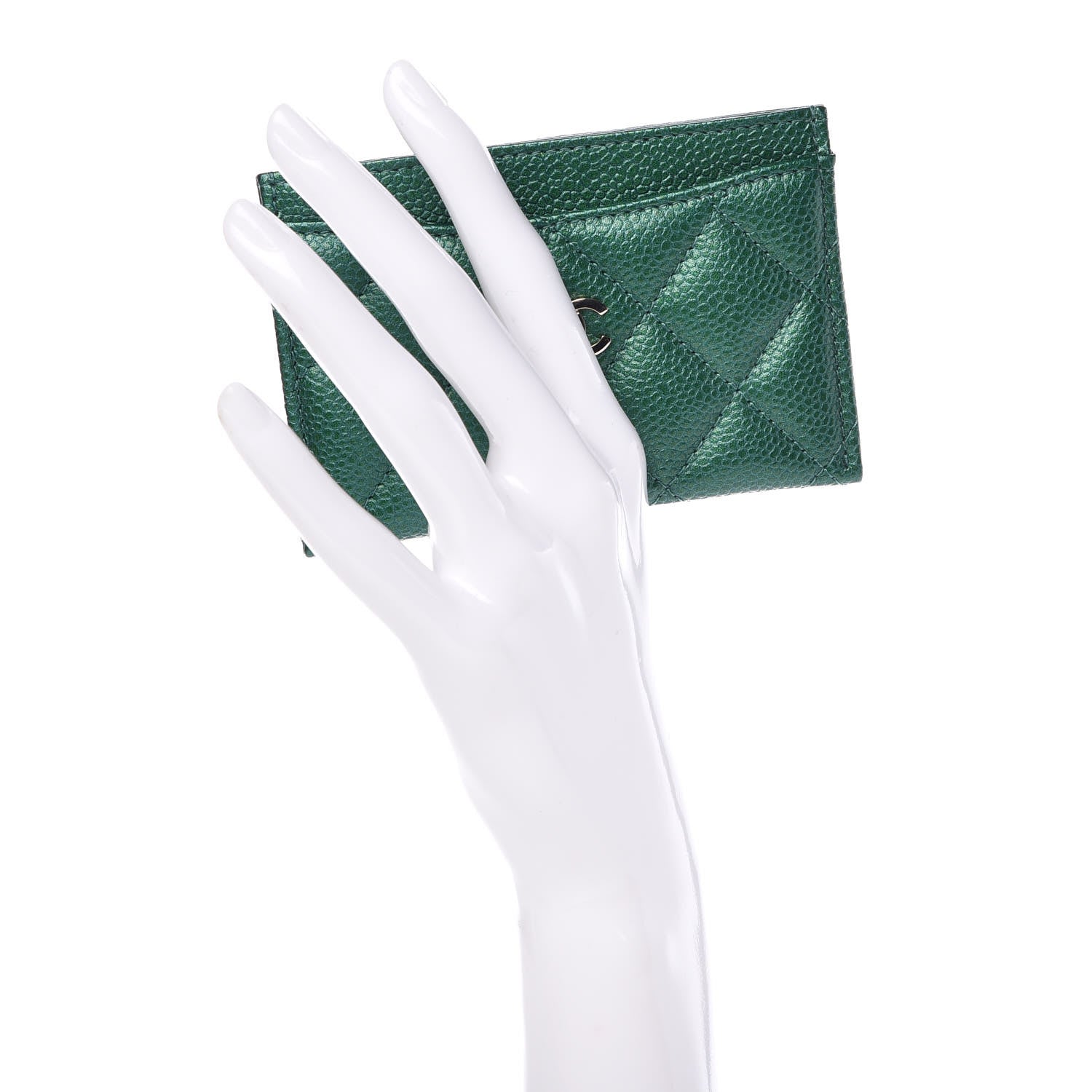 Chanel Metallic Caviar Quilted Card Holder Green 2 of 9
