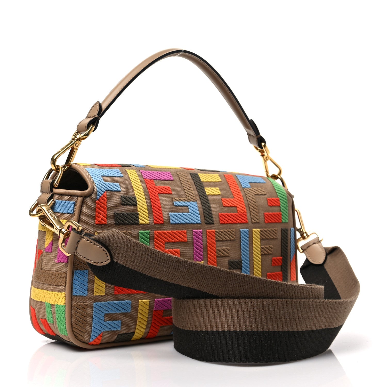 Fendi Canvas Vitello King FF Multicolor Embroidered Baguette Multicolor Cuoio 3 of 7