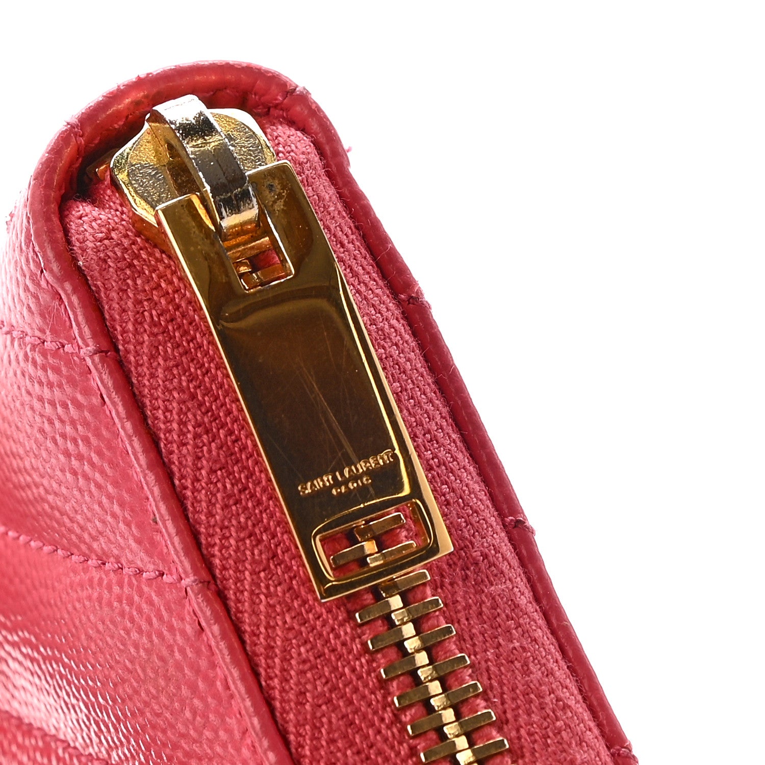 Saint Laurent Grain De Poudre Matelasse Chevron Monogram Zip Around Wallet Rose Clair 11 of 16