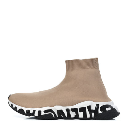 Balenciaga Neoprene Knit Womens Speed Graffiti Sneakers 41 Beige White Black 1 of 8