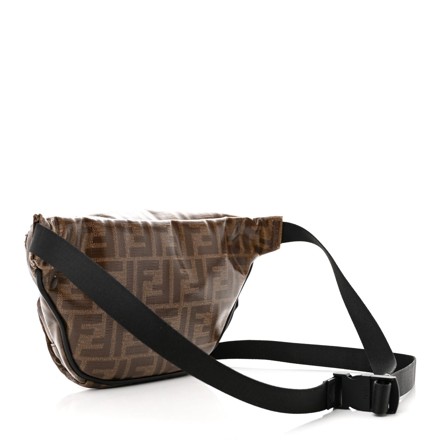 Glazed Fabric Vitello Century FF 1974 Stamp Patch Pocket Belt Bag Mogano Panna Black