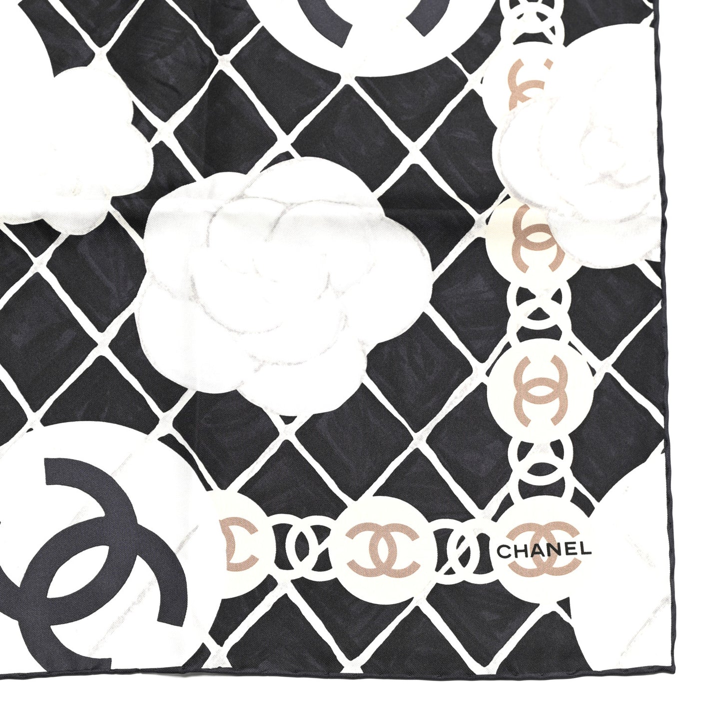 Silk Camellia CC Square Scarf Black