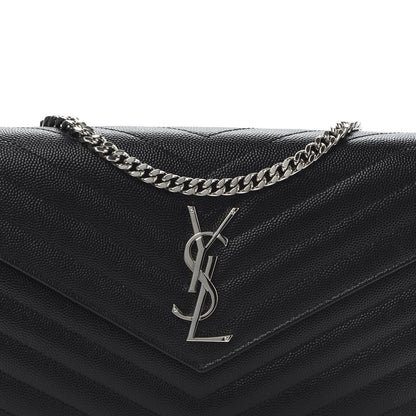 Saint Laurent Grain De Poudre Matelasse Chevron Monogram Chain Wallet Black 9 of 10
