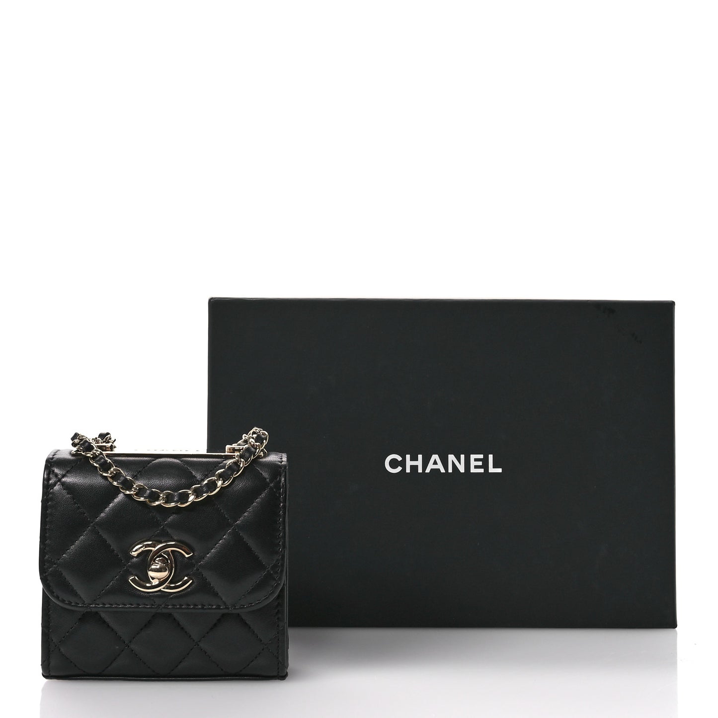 Lambskin Quilted Mini Trendy CC Clutch With Chain Black