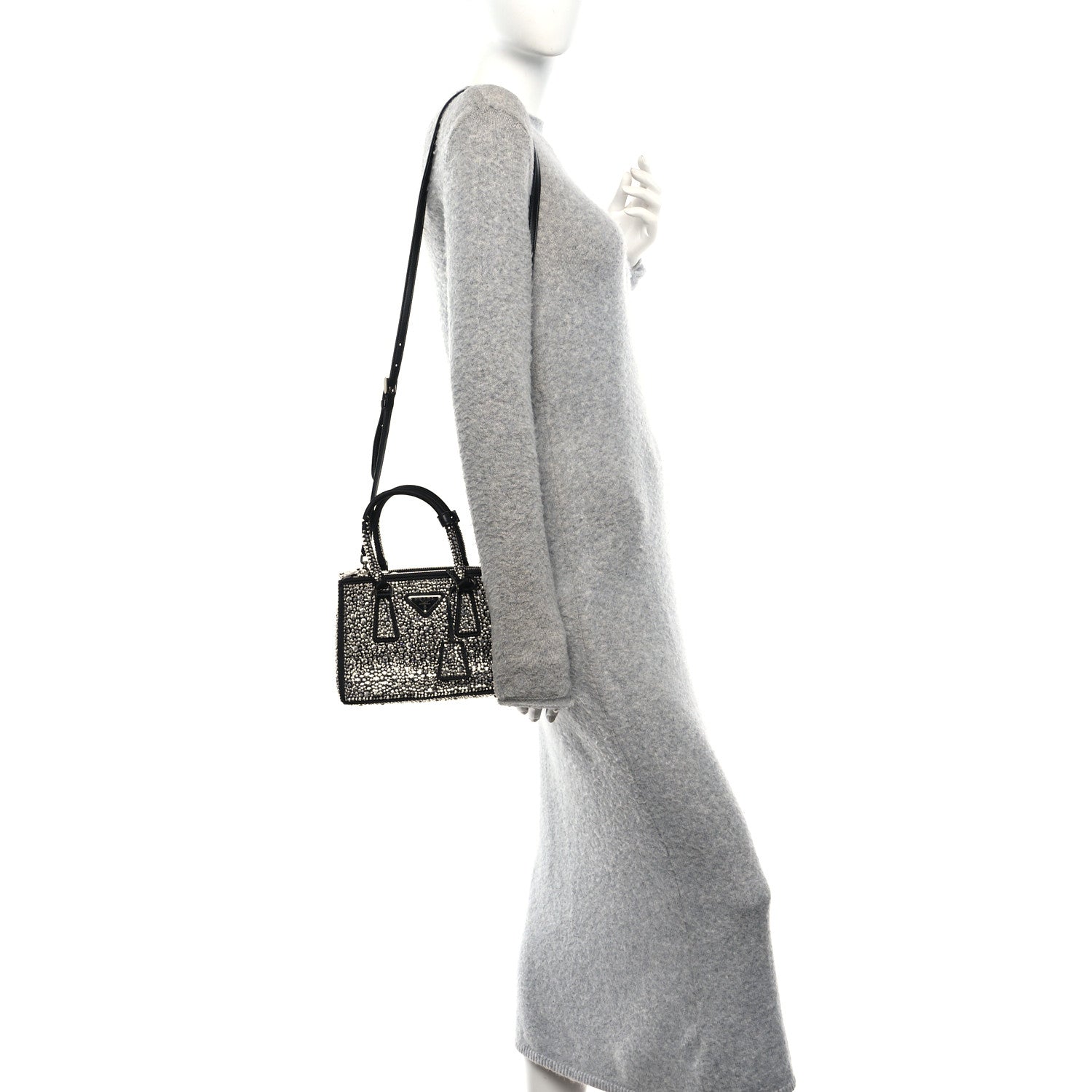 Prada Satin Crystal Mini Galleria Double Zip Tote Metal 1870702
