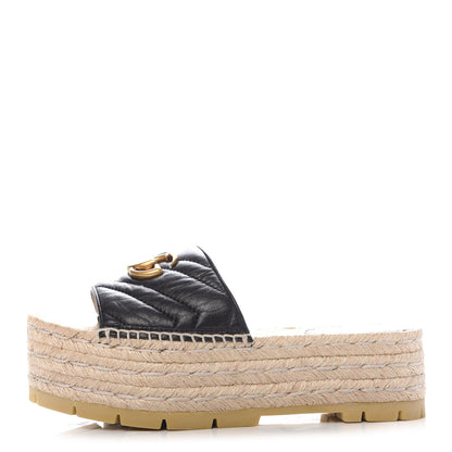 Gucci Nappa Matelasse GG Marmont Platform Espadrille Slide Sandals 36 Black 1 of 9