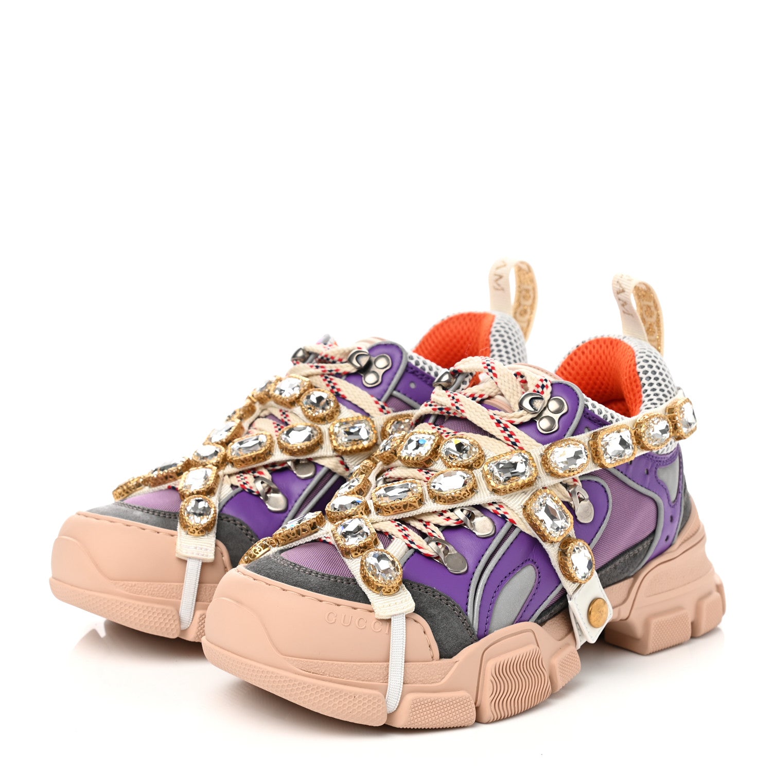 Gucci X SEGA Nylon Calfskin Suede Removable Crystals Womens Flashtrek Sneakers 36 New Lavender Loess Shine Purple 3 of 9