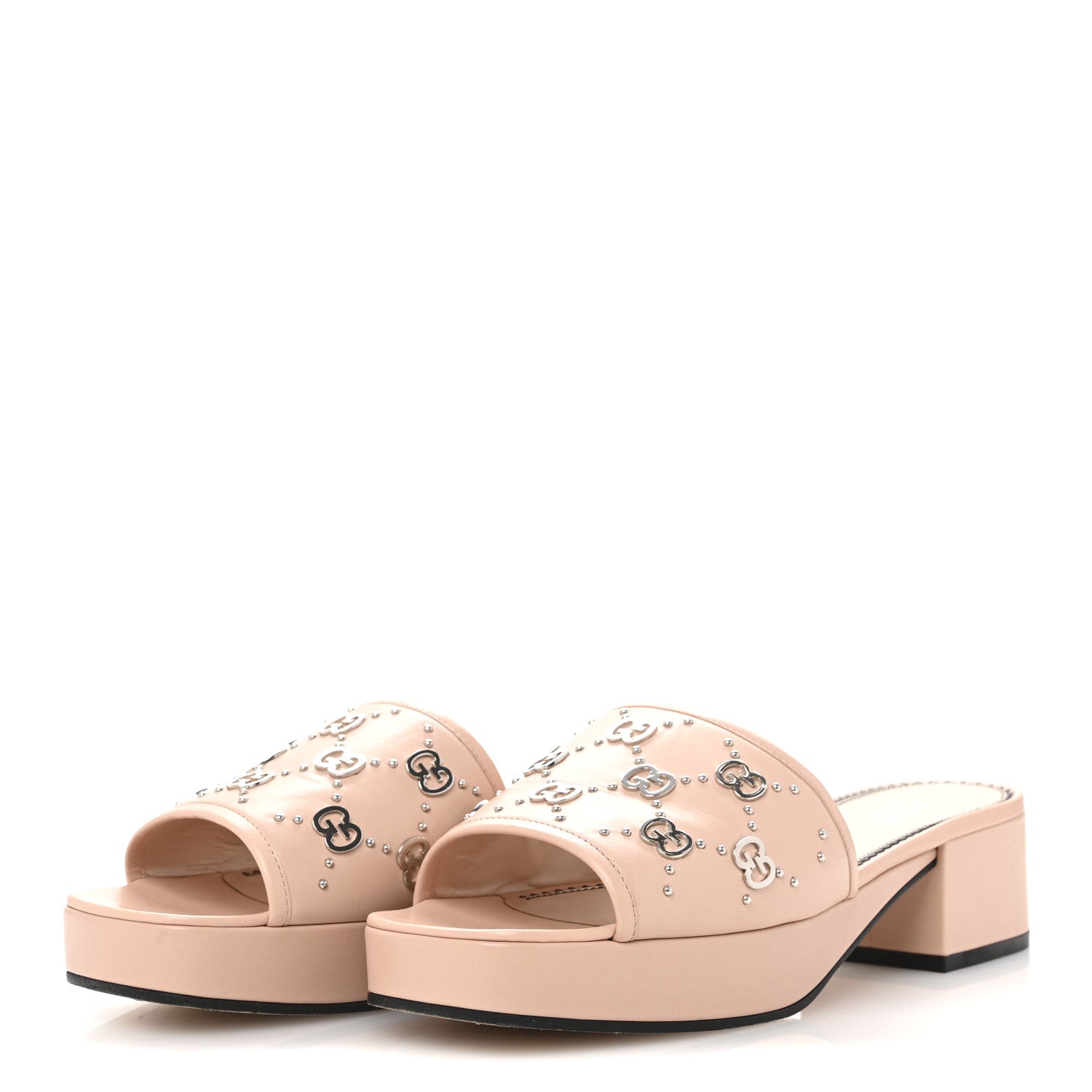 Gucci Malaga Kid Interlocking G Studs 25/85mm Platform Sandals 39.5 Perfect Pink 4 of 10