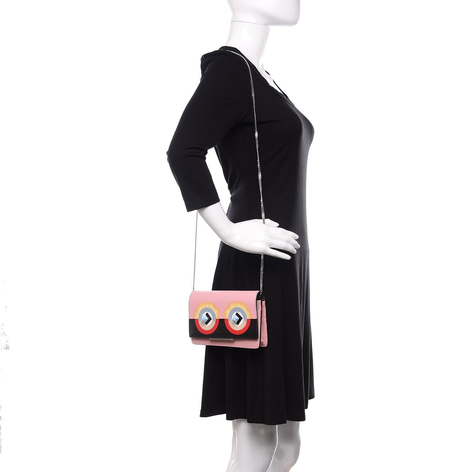 Fendi Vitello Elite Century Hypnoteyes Studded Tube Wallet On Chain Bubblegum Multicolor 2 of 12