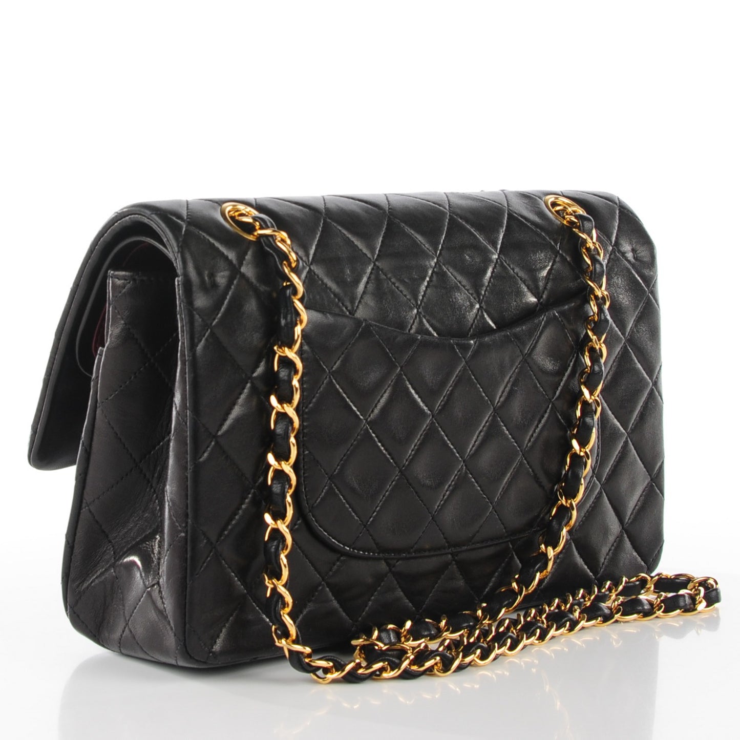 Lambskin Quilted Medium Double Flap Black