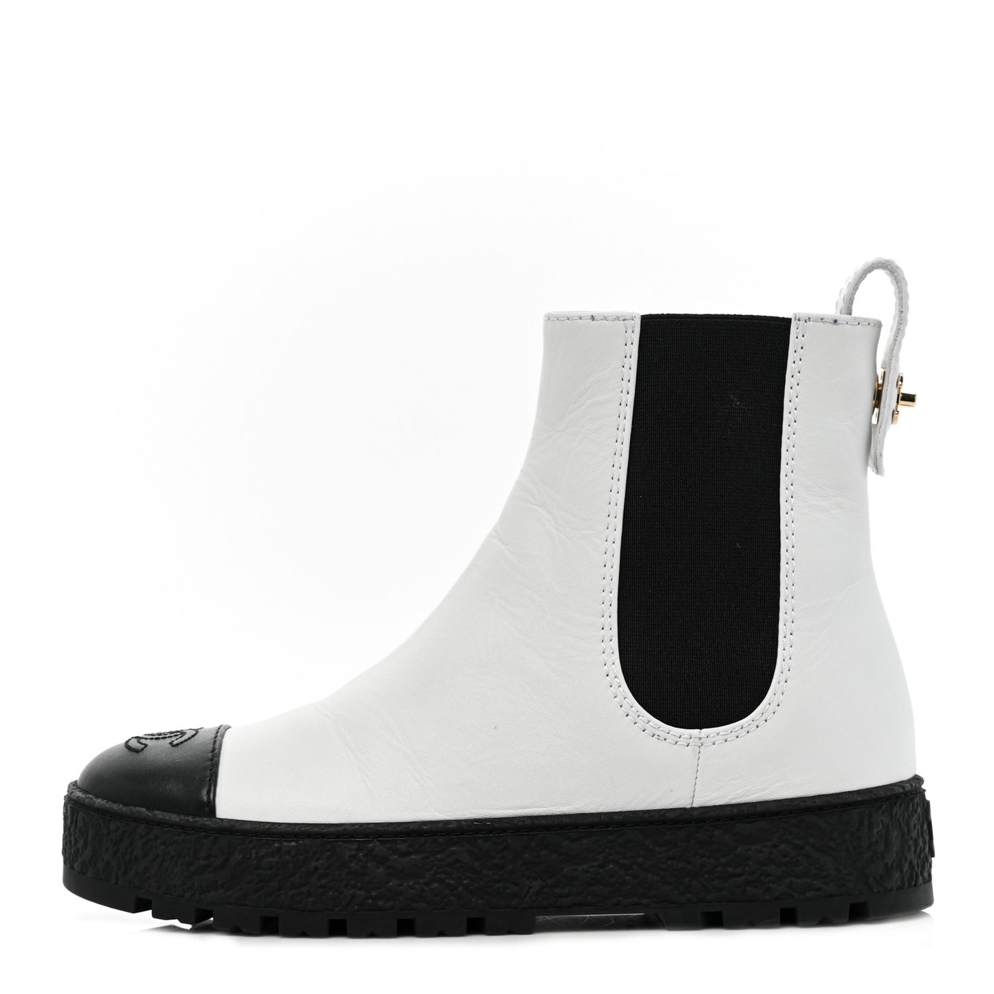 Calfskin Cap Toe CC Ankle Boots 36 White Black