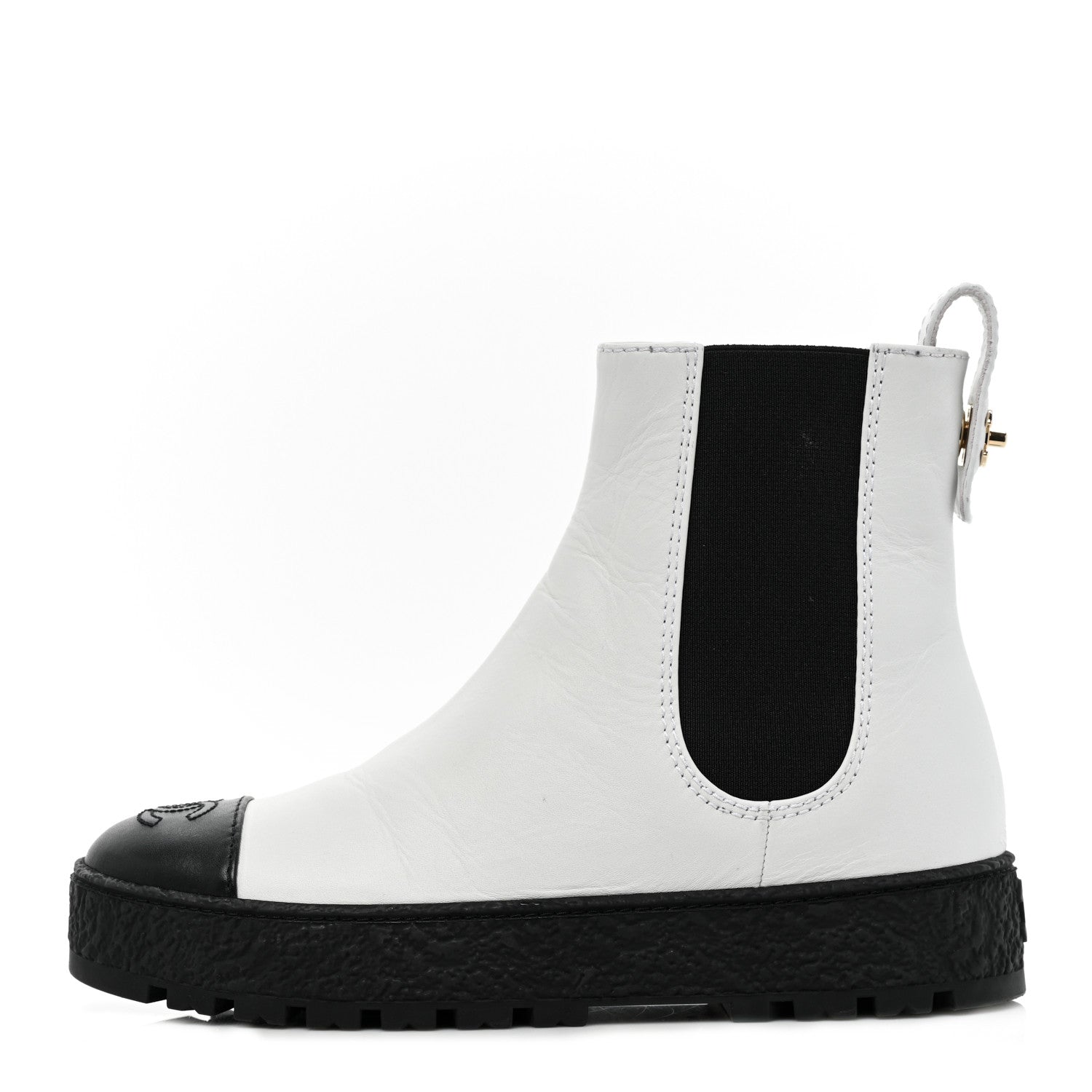 Chanel Calfskin Cap Toe CC Ankle Boots 36 White Black 1 of 9