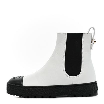 Chanel Calfskin Cap Toe CC Ankle Boots 36 White Black 1 of 9