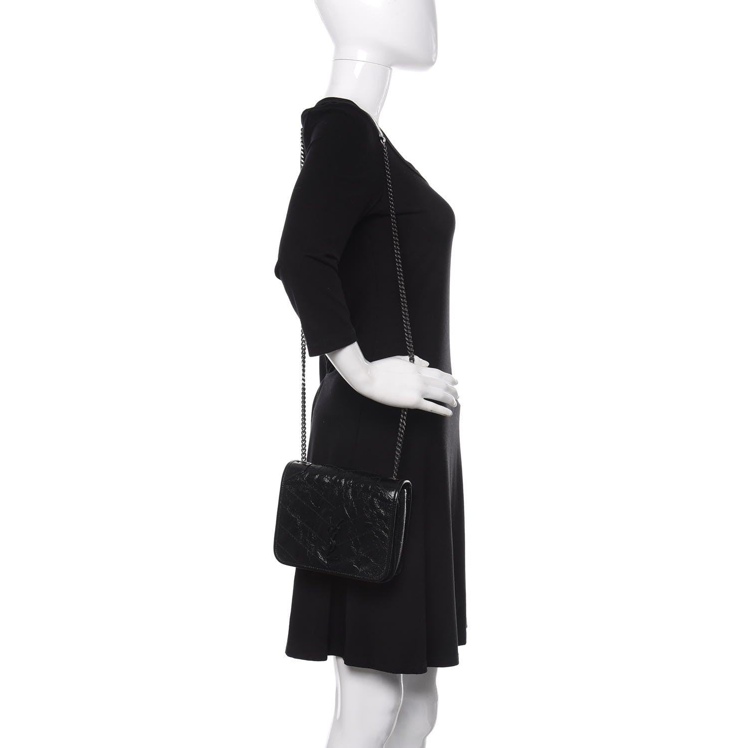 Saint Laurent Crinkled Calfskin Matelasse Monogram Niki Chain Wallet Black 2 of 10
