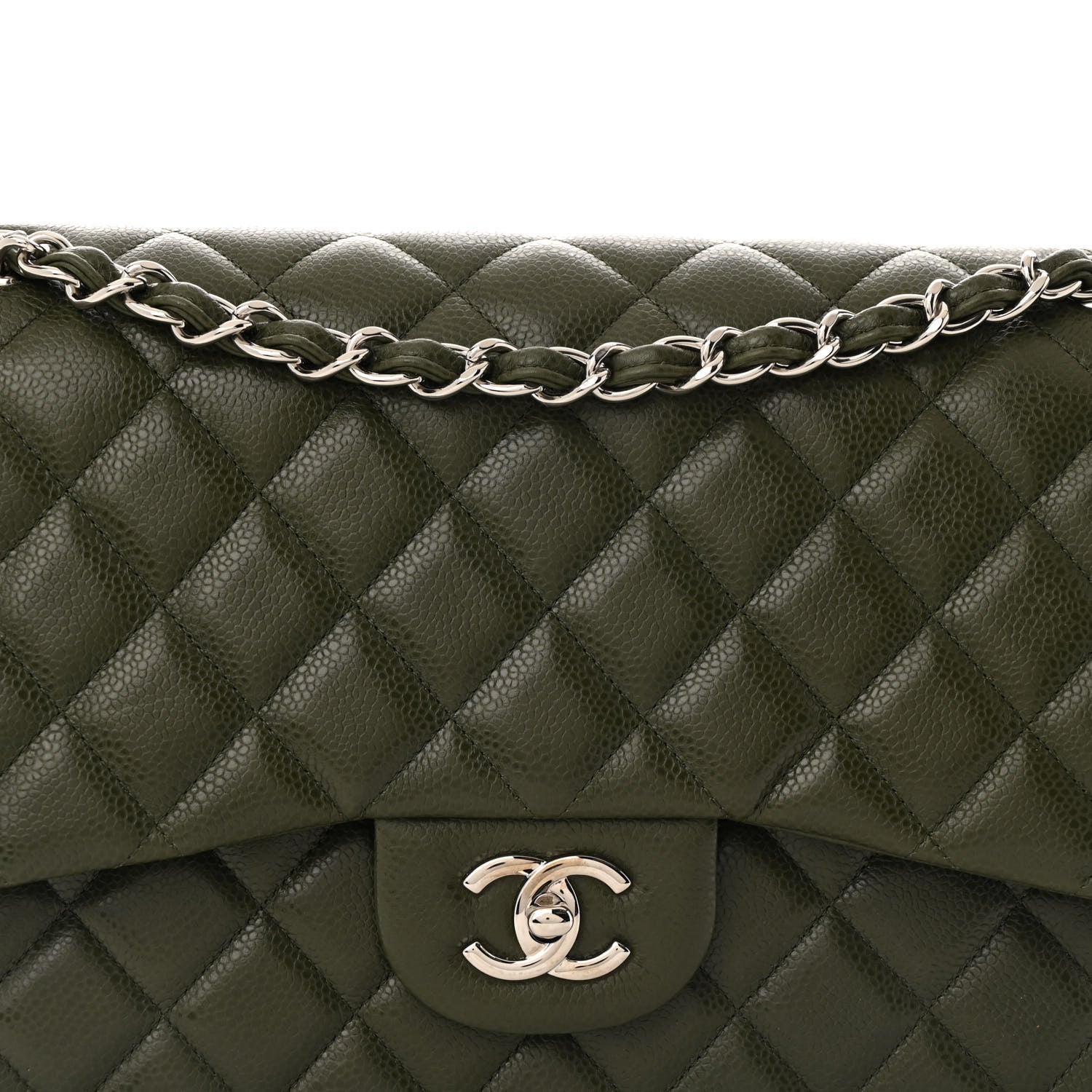 Chanel Caviar Quilted Jumbo Double Flap Vert Fonce 8 of 12