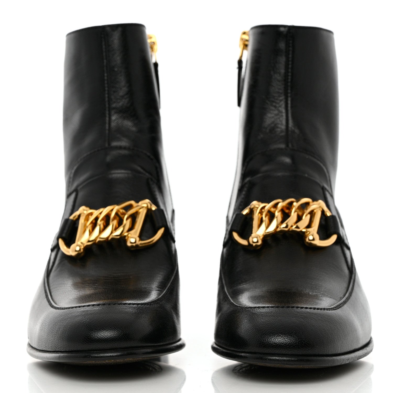 Gucci Goatskin Kitten Chain Horsebit Ankle Boots 37 Black 2 of 15