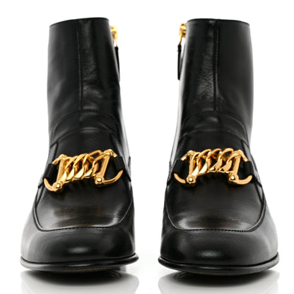 Gucci Goatskin Kitten Chain Horsebit Ankle Boots 37 Black 2 of 15