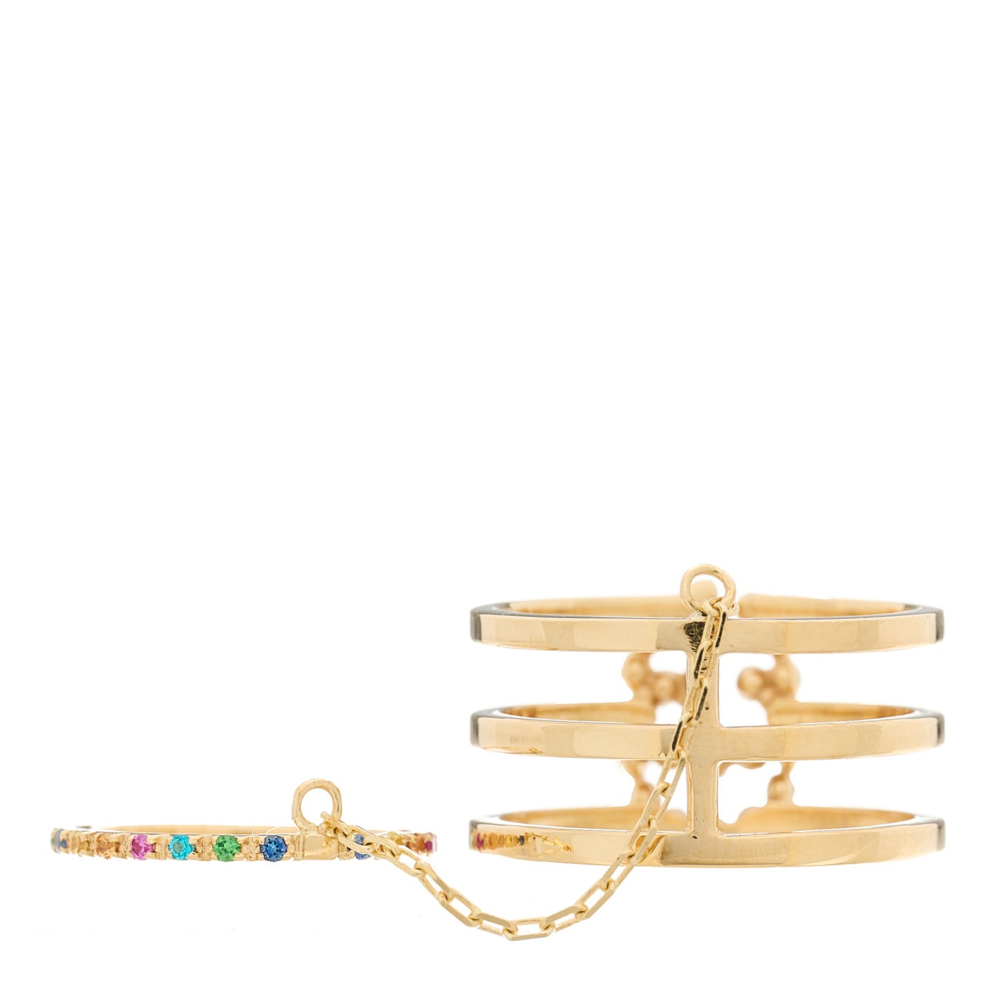18K Yellow Gold Multi Gemstone Running GG Triple Row Ring 53 6.5