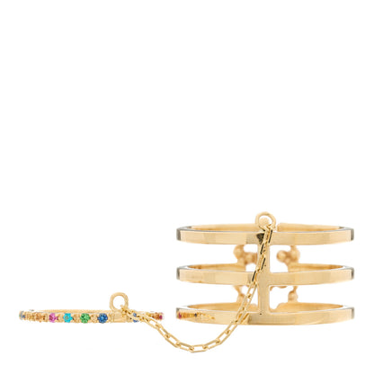 Gucci 18K Yellow Gold Multi Gemstone Running GG Triple Row Ring 53 6.5 3 of 7