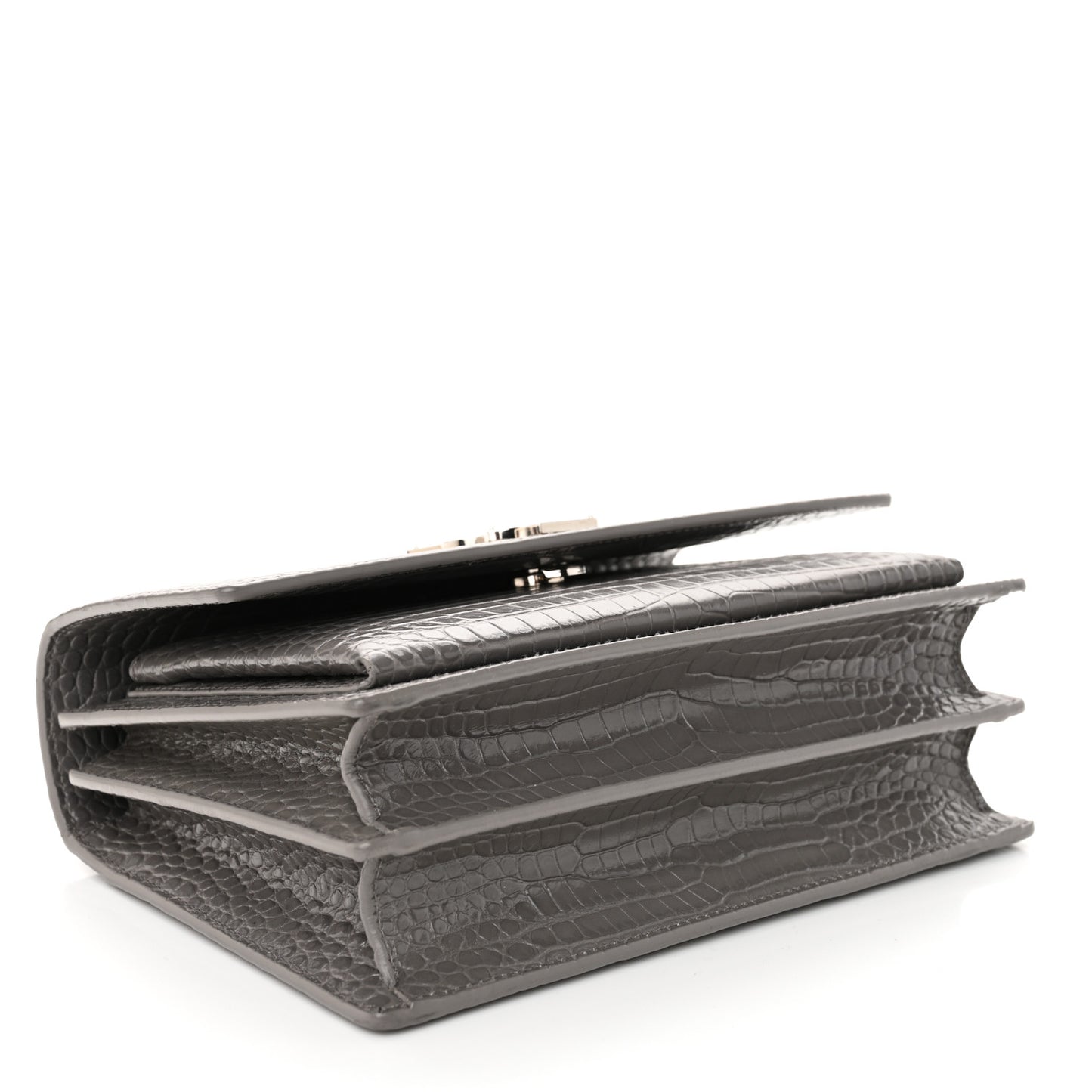 Calfskin Crocodile Embossed Medium Monogram Sunset Fog