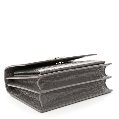 Saint Laurent Calfskin Crocodile Embossed Medium Monogram Sunset Fog 4 of 14